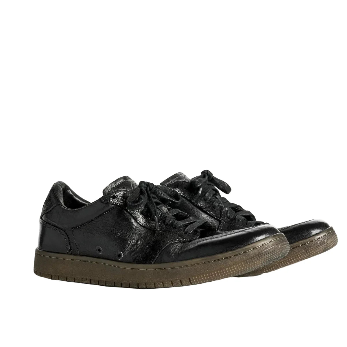 Vintage Black Leather Low-Top Sneakers
