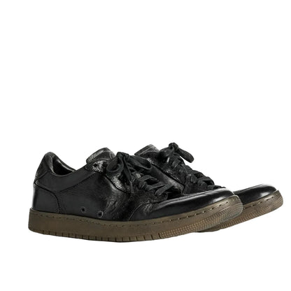 Vintage Black Leather Low-Top Sneakers
