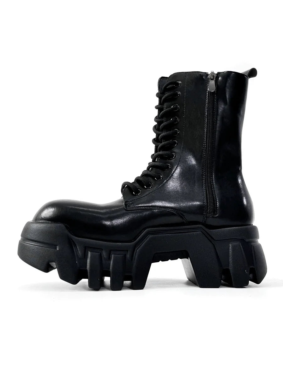 Chunky Sole High-Top Zipper Design Leather Boots