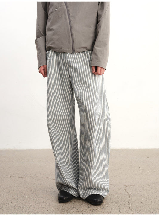 Striped 3D-Pleated Casual Pants