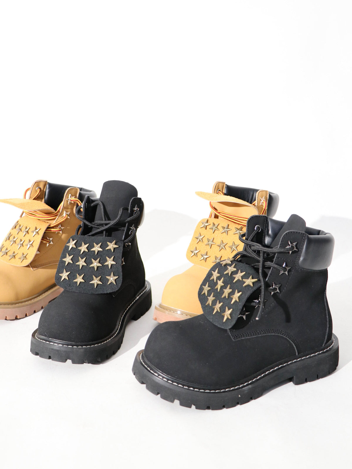 Star Studs Flap Lace-Up Boots