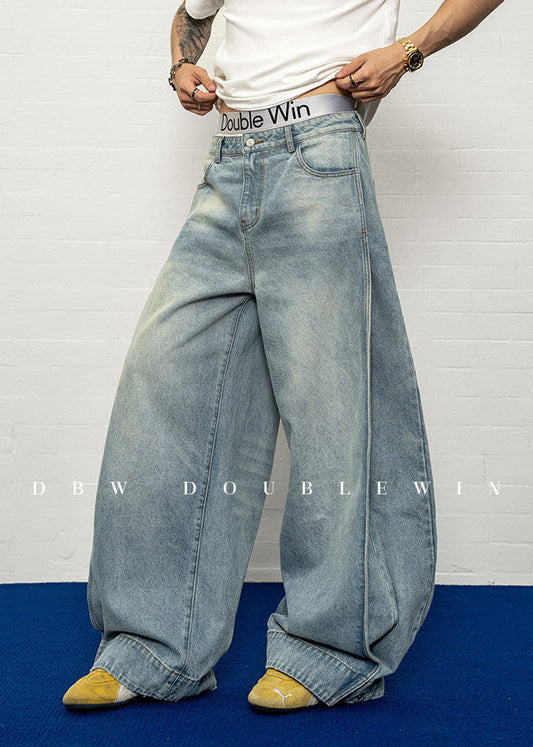 Adjustable-hem pleated jeans