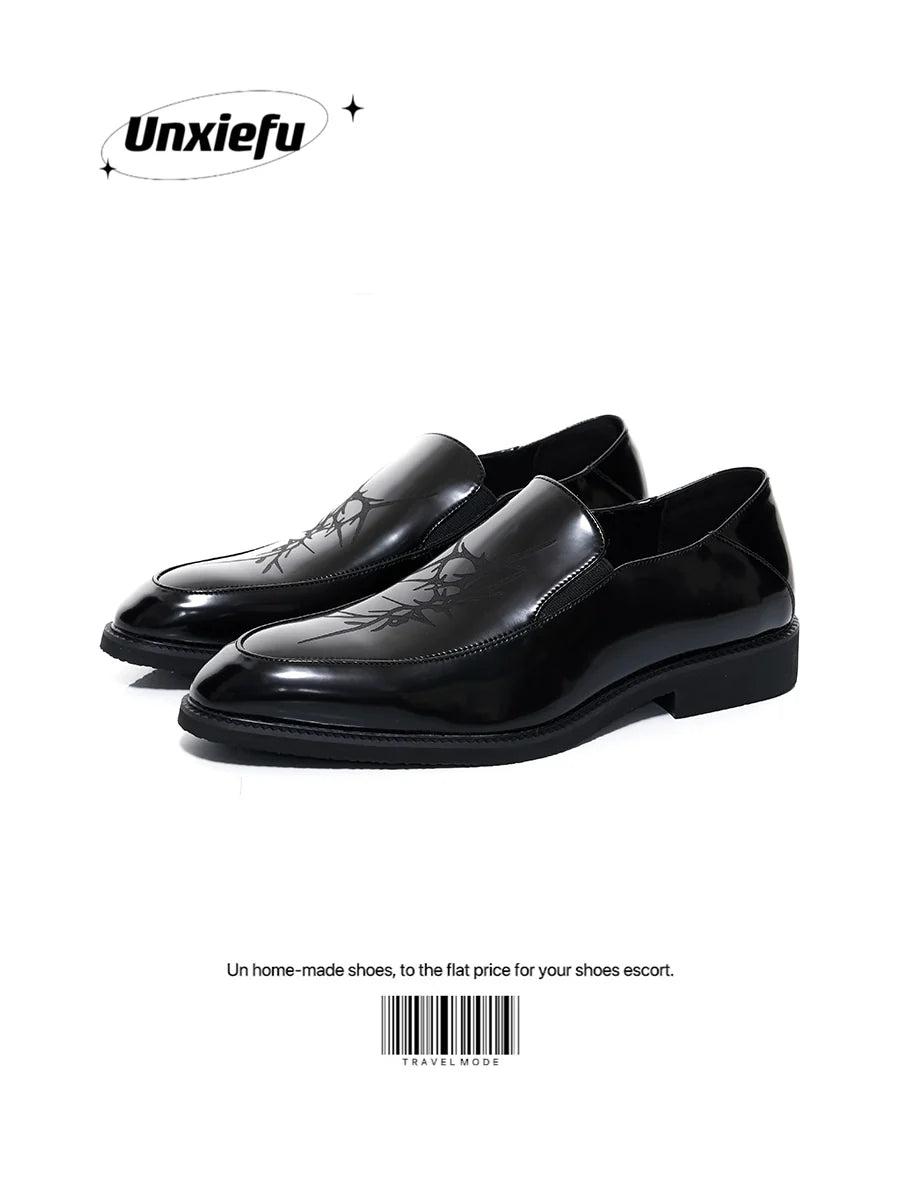 Pointed Toe Chunky Heel Leather Loafers