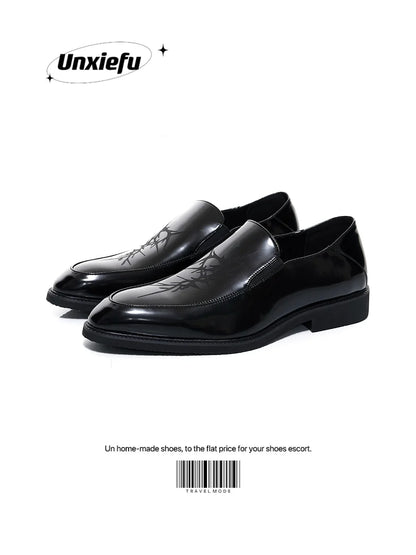Pointed Toe Chunky Heel Leather Loafers