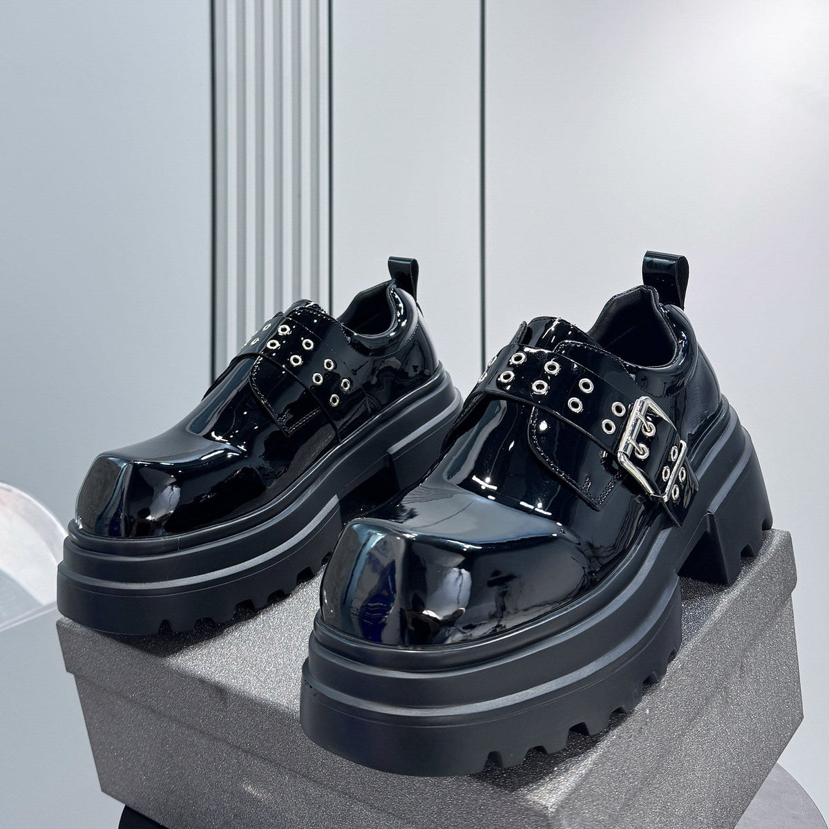Chunky Patent Leather Buckle Loafers
