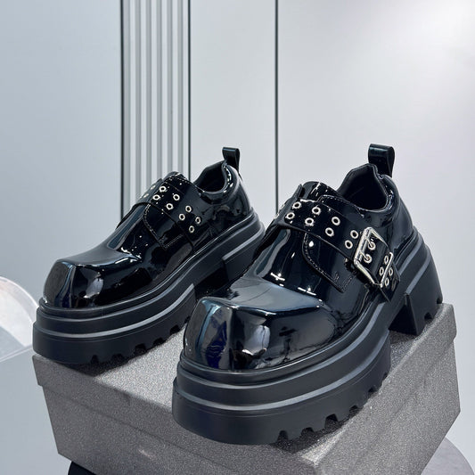 Chunky Patent Leather Buckle Loafers