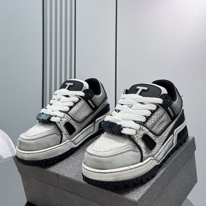 Platform Patchwork Lace-Up Sneakers