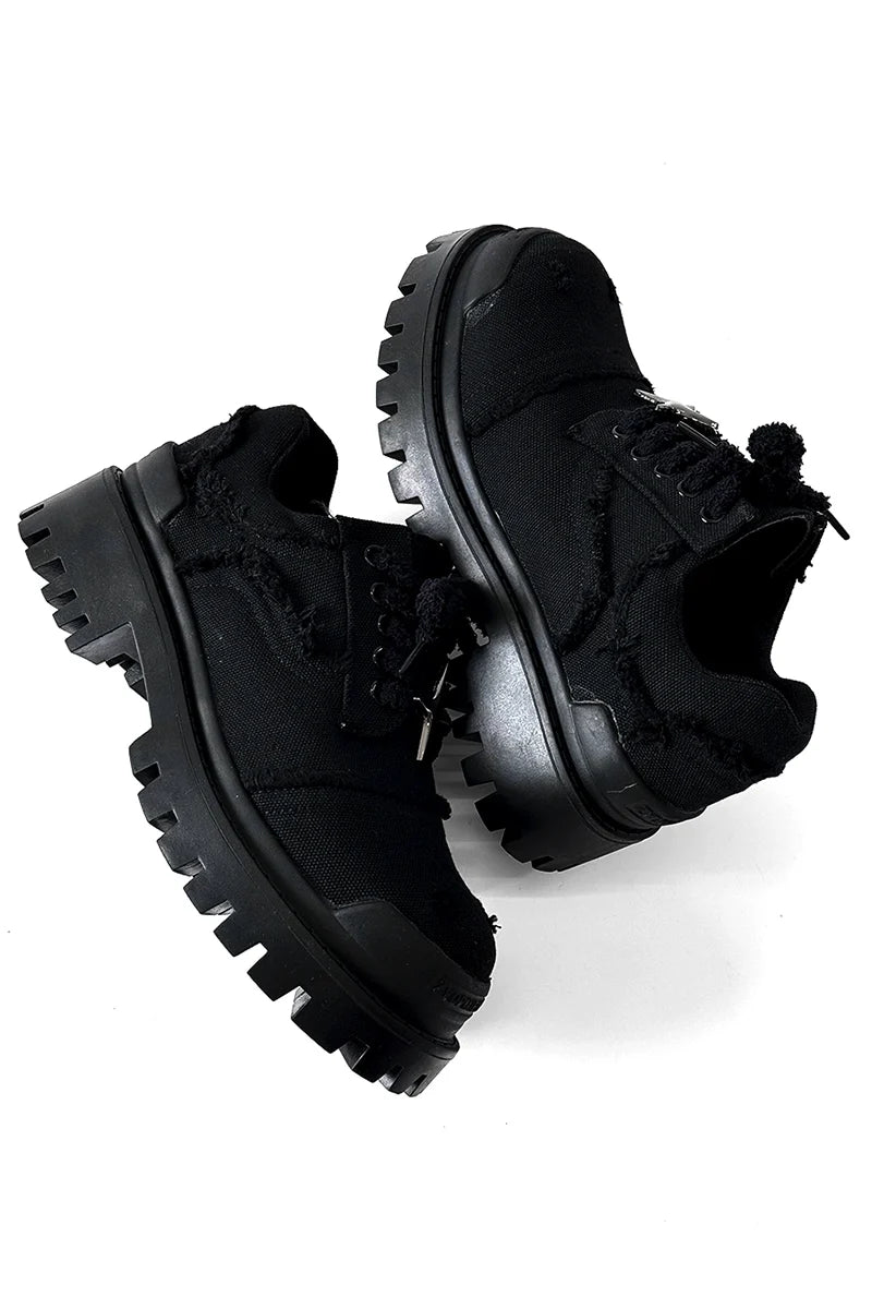 Chunky Black Canvas Platform Sneakers with Rugged Soles