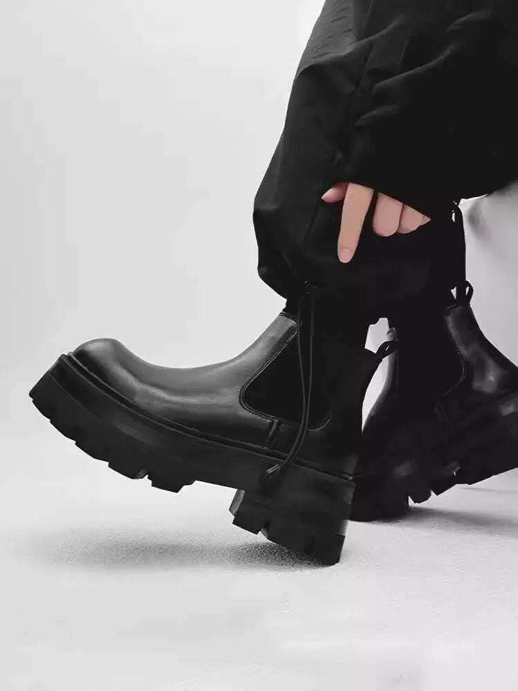 Chunky Sole Leather Chelsea Boots
