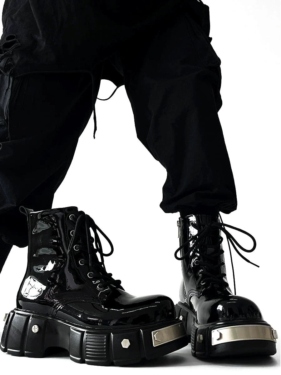 Chunky Sole Zipper Design High-Top Leather Boots