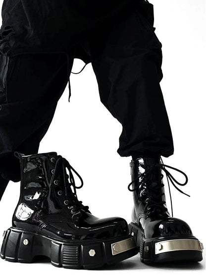 Chunky Sole Zipper Design High-Top Leather Boots