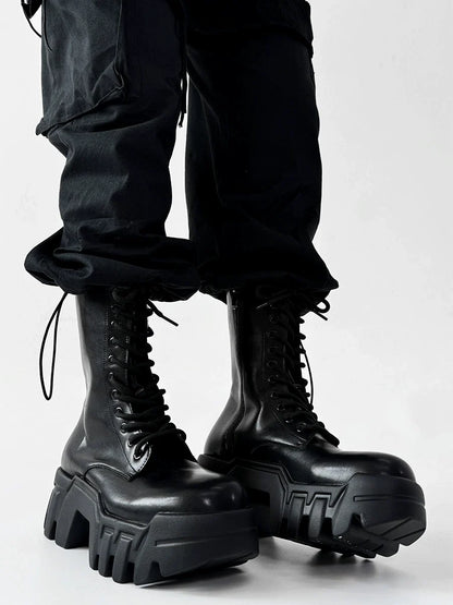 Futuristic Black Zip Platform Combat Boots