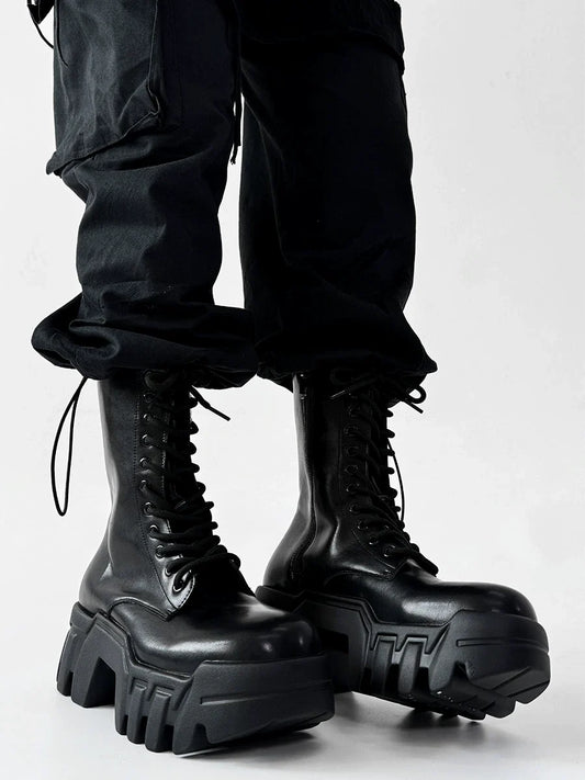 Futuristic Black Zip Platform Combat Boots