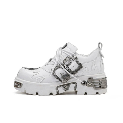 Metal Detail Chunky Sole Derby Leather Shoes
