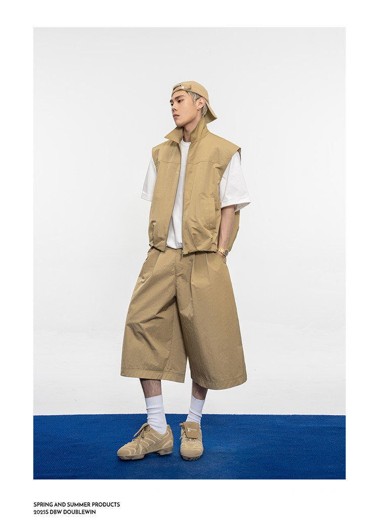 Gathered Relaxed-Fit Casual Shorts