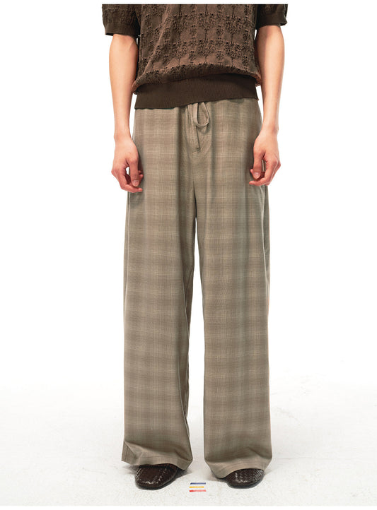 Drawstring Check Pattern Casual Pants