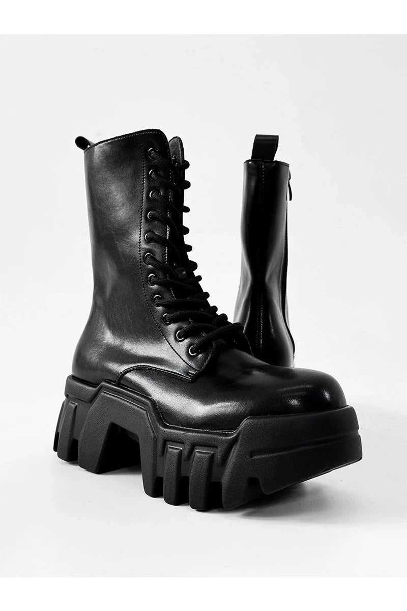 Futuristic Black Zip Platform Combat Boots