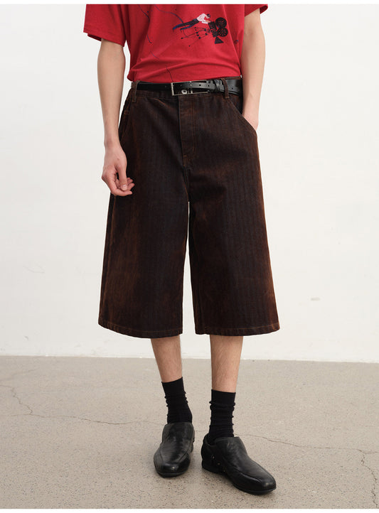 Herringbone-patterned corduroy cropped pants