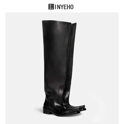 Over-the-Knee Chunky Sole Leather Riding Boots