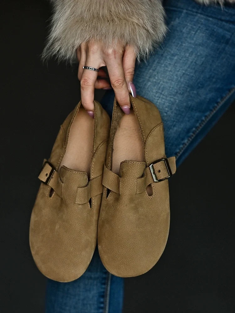 Tan Buckle Leather Loafers