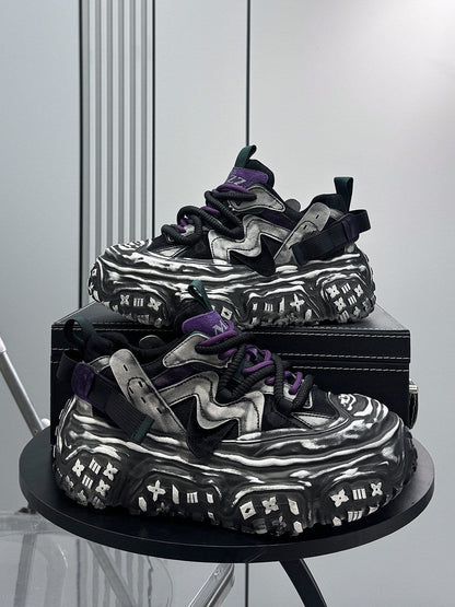 Strap Washed Platform Chunky Sole Sneaker