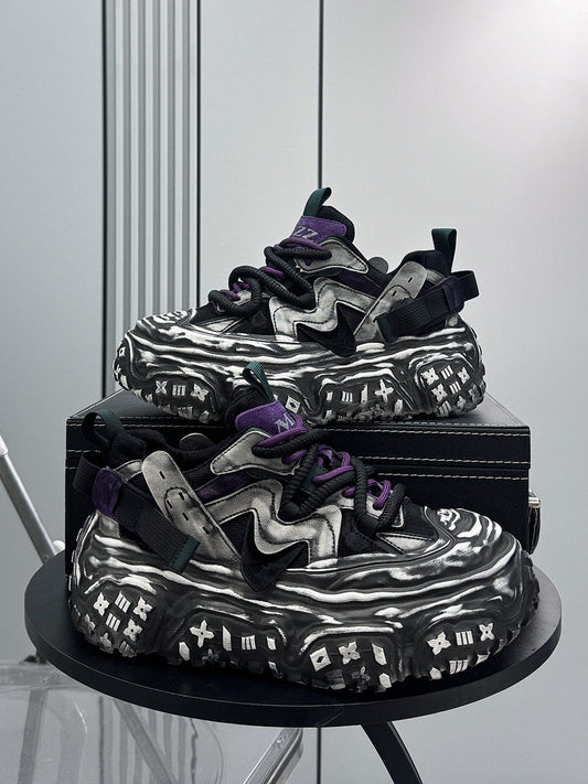 Strap Washed Platform Chunky Sole Sneaker