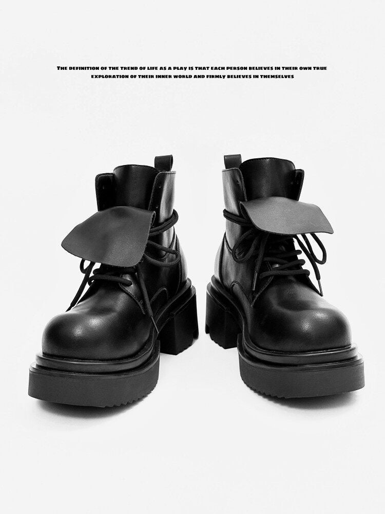 Chunky Platform Lace-Up Flap Boots