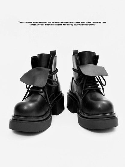 Chunky Platform Lace-Up Flap Boots