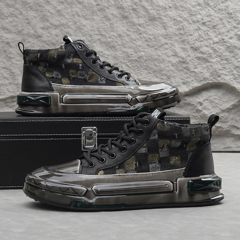 Distressed Check Platform Sneakers WN24728