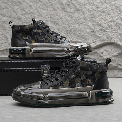 Distressed Check Platform Sneakers WN24728