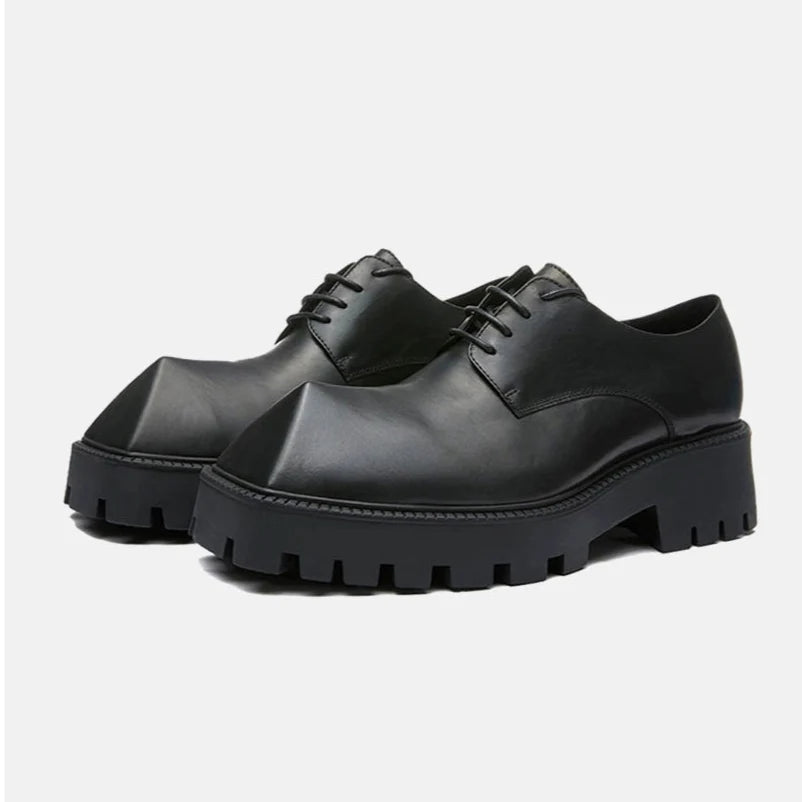Upturned Toe Chunky Sole Leather Derby Shoes