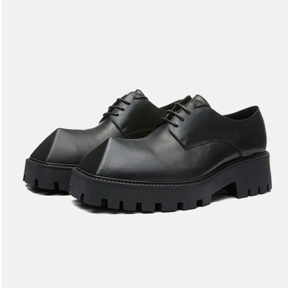 Upturned Toe Chunky Sole Leather Derby Shoes