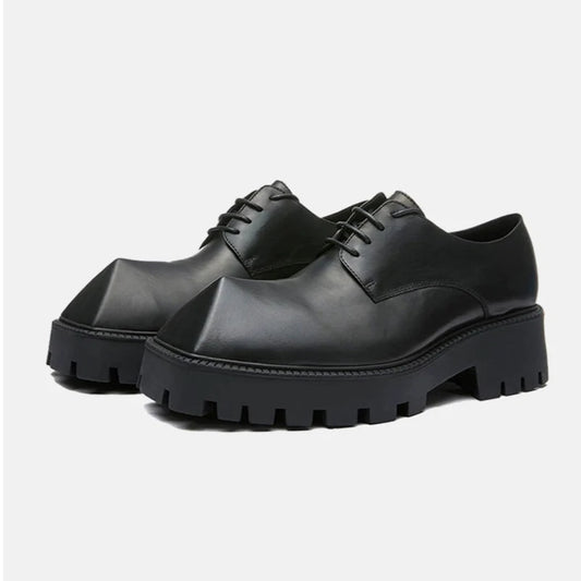Upturned Toe Chunky Sole Leather Derby Shoes