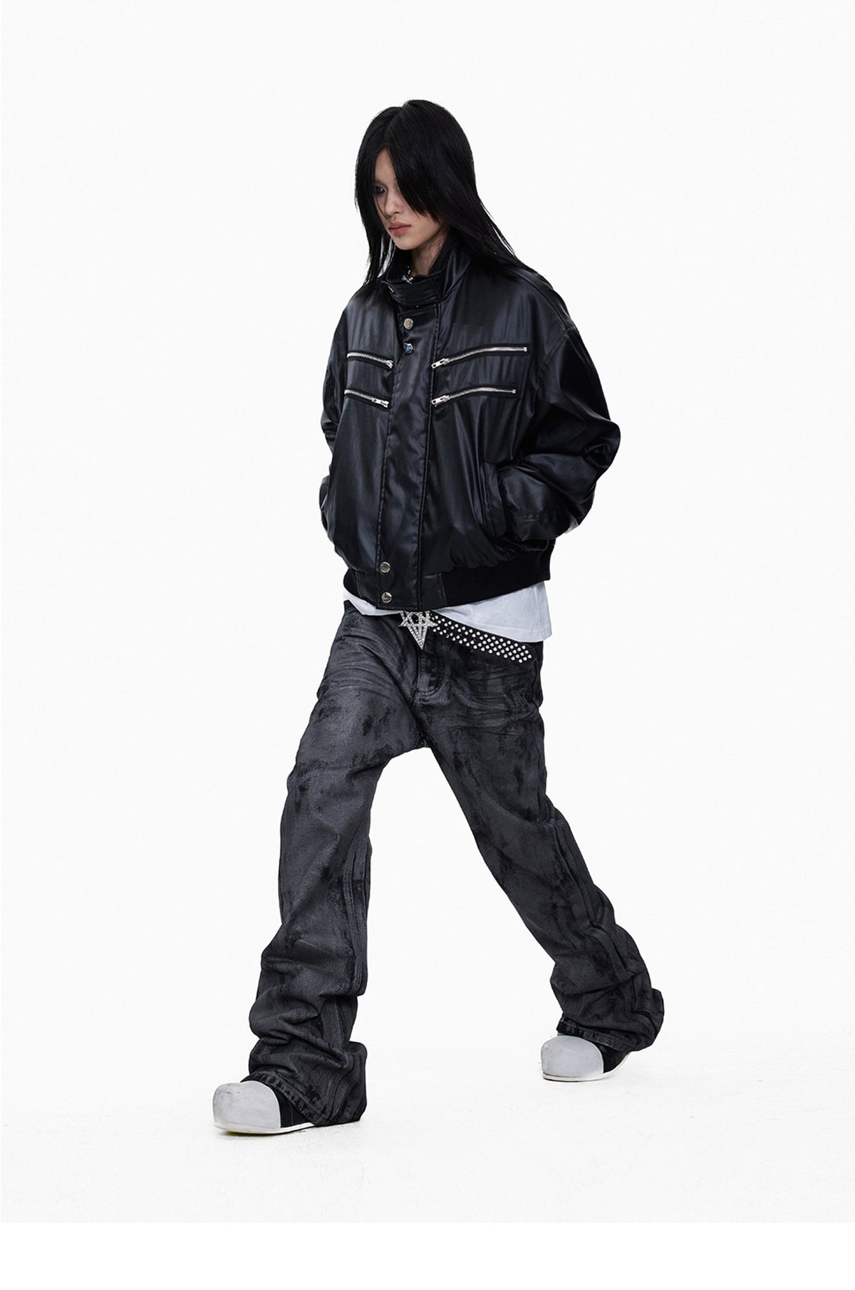 Hand-brushed Flared Washed Denim Jeans