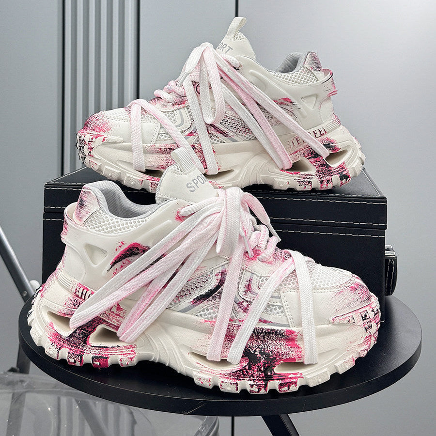 Paint Splash Rope Lace Chunky Sole Sneakers