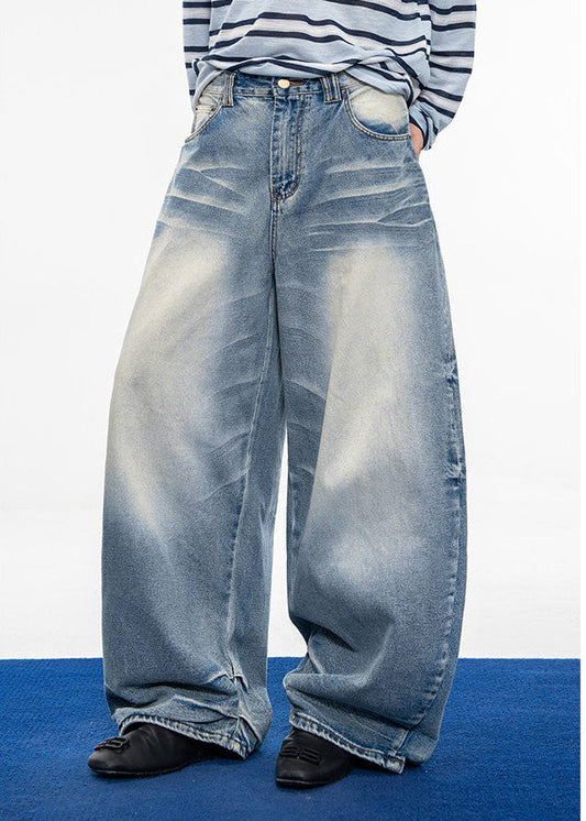 Vintage Distressed 3D Pleated Jeans