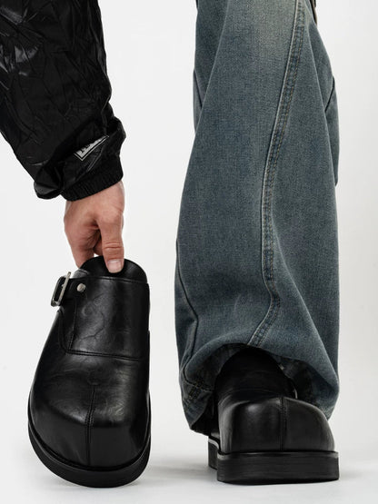 Onyx Buckle Platform Mules