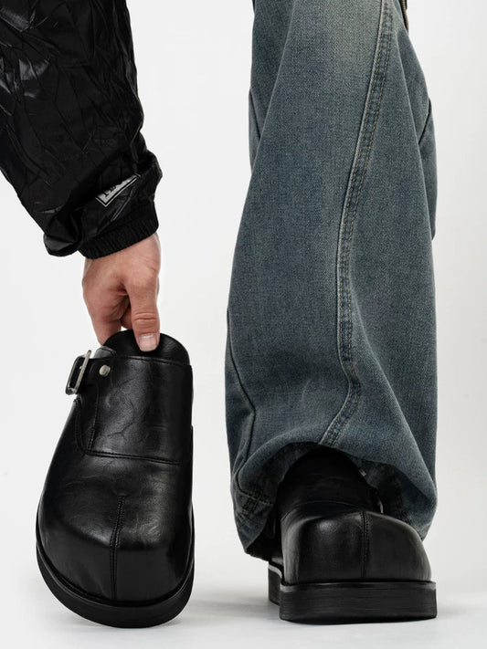 Onyx Buckle Platform Mules