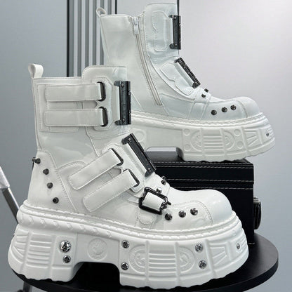 Patent Strap Buckle Studs Platform Short Boots