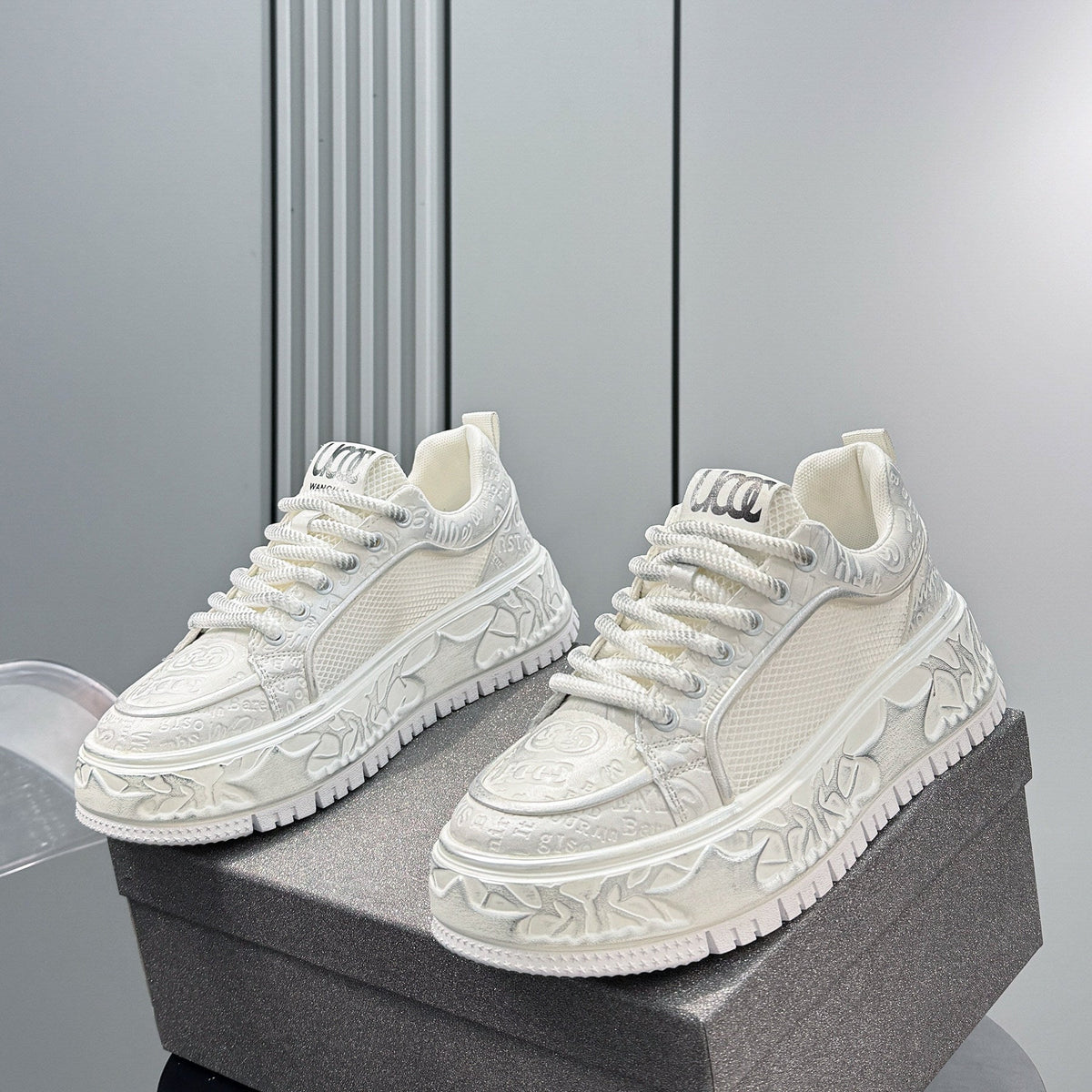 Thick-Soled Lace Mesh Sneakers
