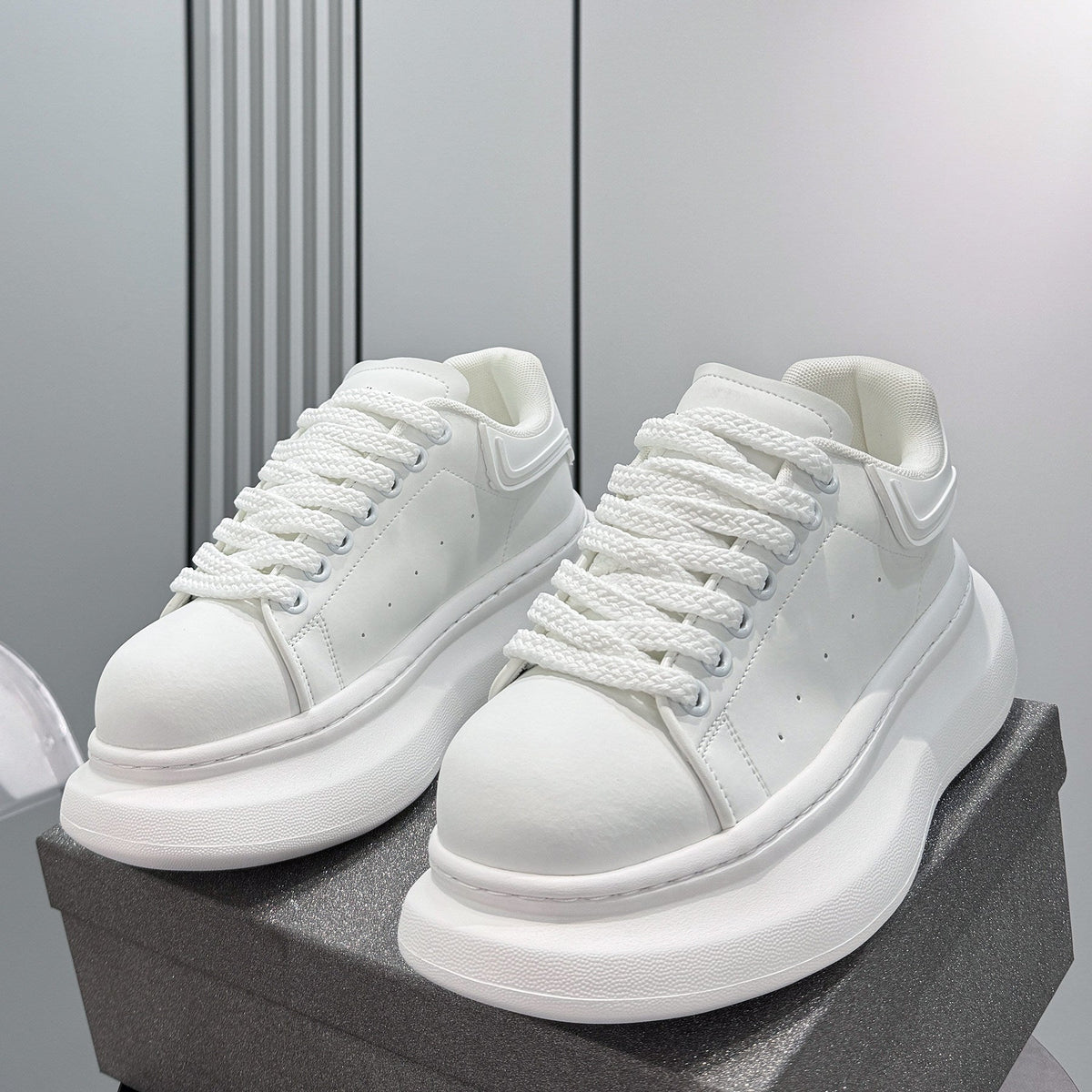 Round-Toe Platform Lace-Up Sneakers