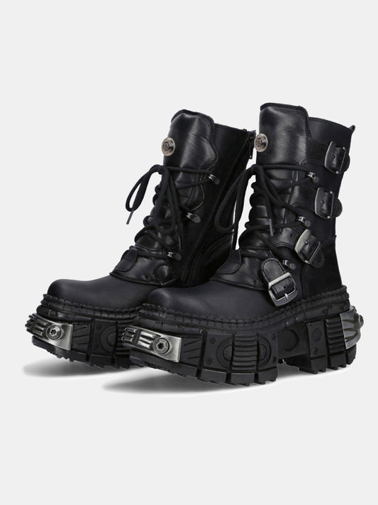 Multi belt gimmick design high-end black boots