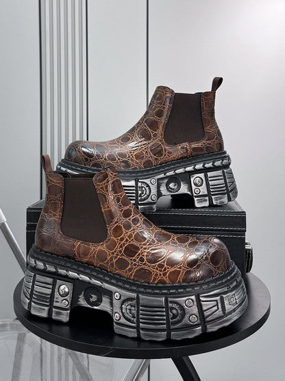 Croc Pattern Side Gore Platform Short Boots