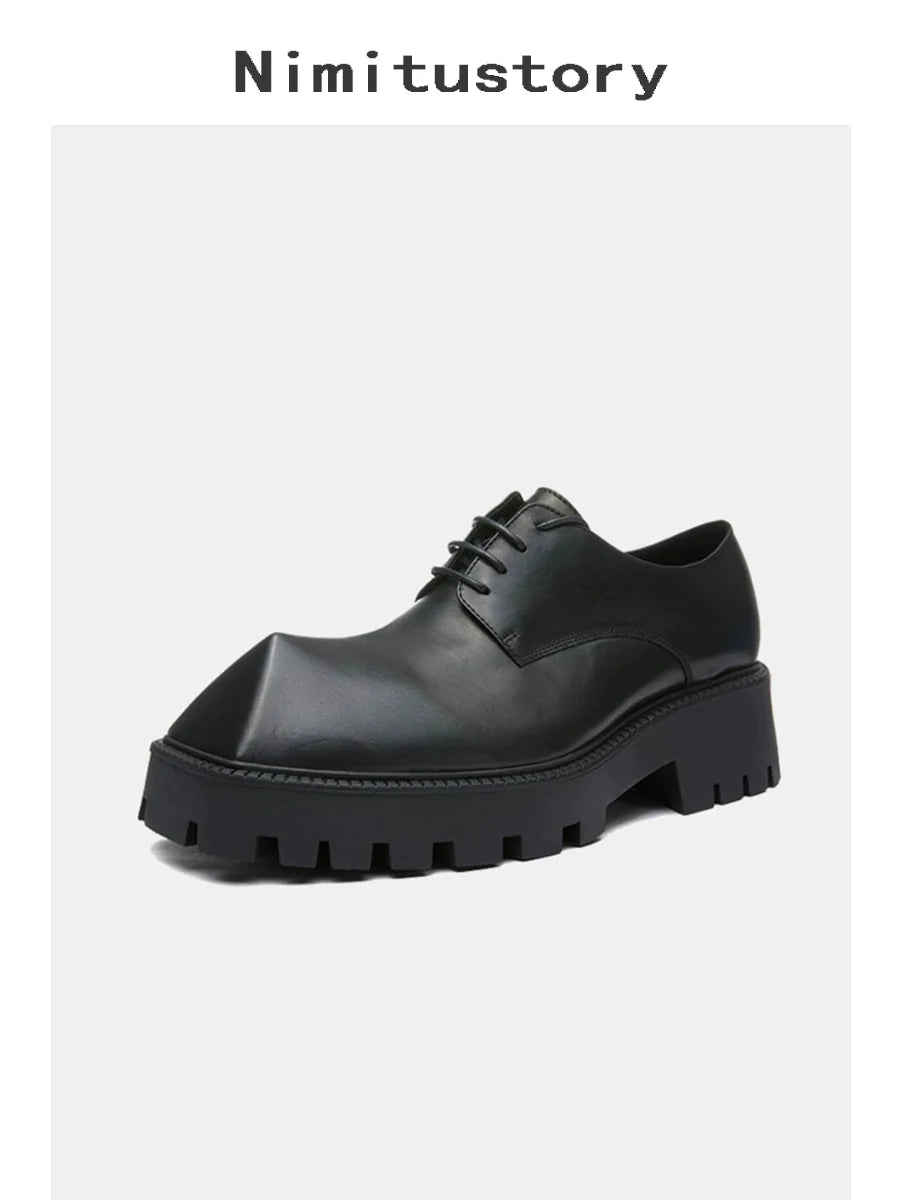 Upturned Toe Chunky Sole Leather Derby Shoes