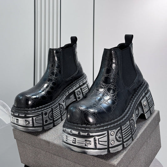 Croc Pattern Side Gore Platform Short Boots