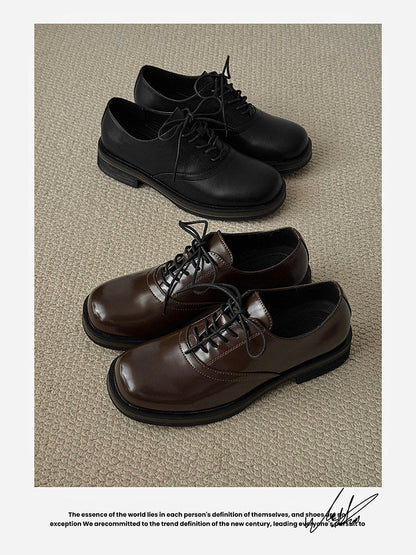 Round Toe Lace-Up Leather Shoes