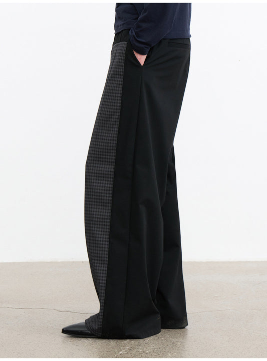 Checkered Color-Blocked Loose-Fit Casual Pants