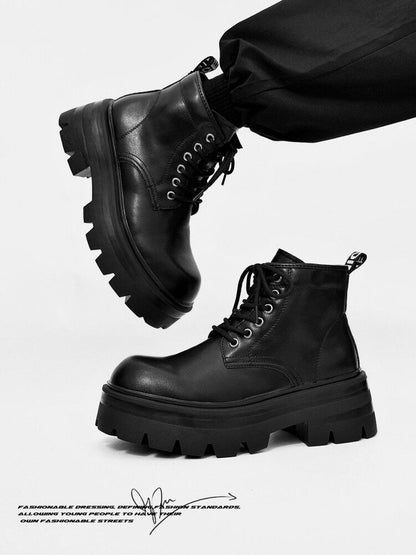 Lace Up Thick Sole Short Boots