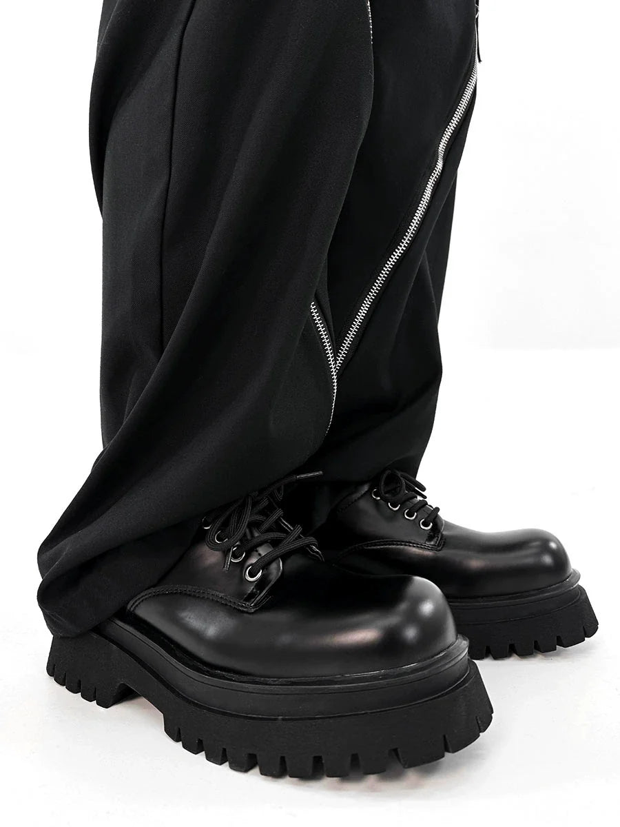 Round Toe Chunky Sole PU Leather Shoes