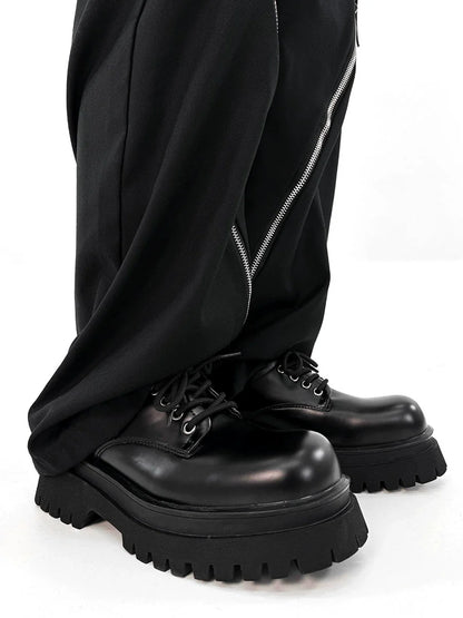 Round Toe Chunky Sole PU Leather Shoes
